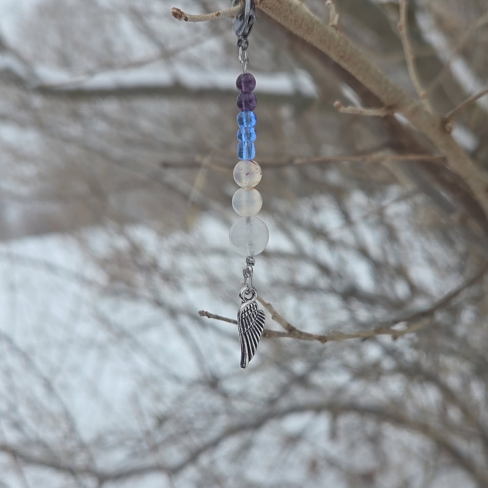 White Agate, Quartz, And Blue Beaded Wing Phonecharm/Keychain